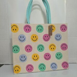 Eccolo Canvas Smile Print Tote Bag in Multicolor, NWT